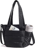 BAGSMART Lunch Bag Women Small Insulated Tote with Lunch Compartment Quilted Lightweight Puffy Tote Bag for Work, Travel, Outdoor, Black