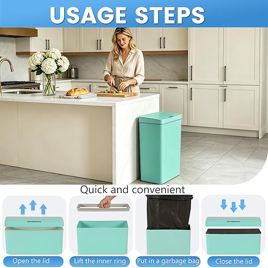 PayLessHere 13 Gallon 50 L Trash Can with Lid Plastic Kitchen Trash Bin Automatic Touch Free Motion Sensor Trash Can (1, Blue)