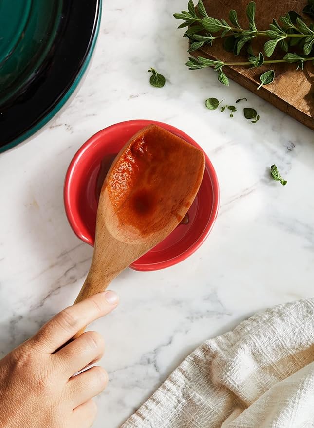 LE TAUCI Ceramic Spoon Rest with Holder, 4.8 Inches Spoon Rest for Stove Top, Utensil Rest for Kitchen Counter, Coffee Spoon Holder, Set of 4, Red