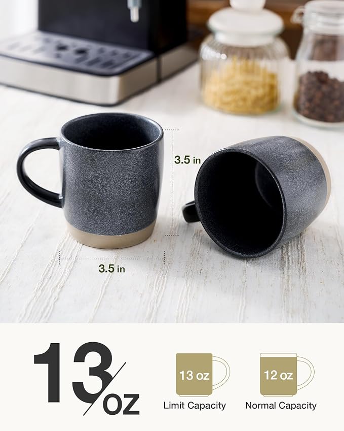 famiware Coffee Mugs Set of 8, Milkyway 13 oz Mug Set, Ceramic Cup Set with Handle for Coffee, Tea, Cocoa, Milk, Matte Dark Charcoal
