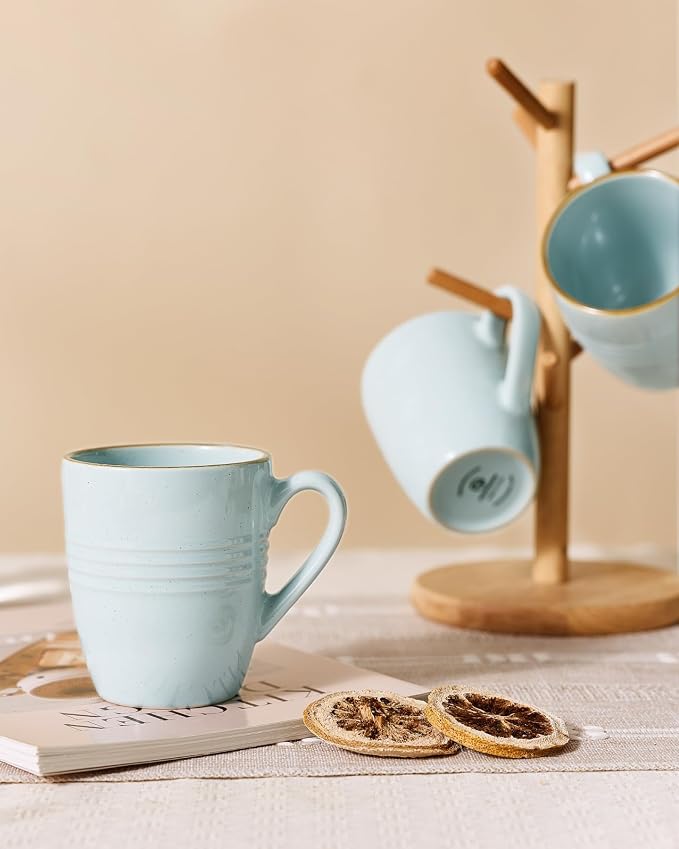 famiware Jupiter Coffee Mugs Set of 8, 13 oz Coffee Mug, Microwave and Dishwasher Safe, Coffee Cups with Handle for Coffee, Tea, Cocoa, Milk, Light Blue