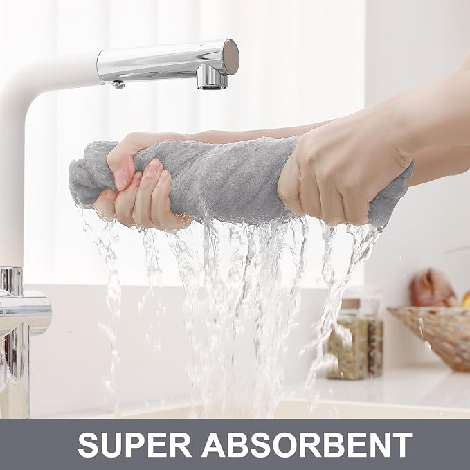 Homaxy Premium Cotton Kitchen Towels 16"x 28", Large Natural Ring Spun 390 GSM Dish Towels, Super Absorbent Terry Kitchen Hand Towels, Soft Tea Towels with Hanging Loop, Pure Light Grey Design, 4 Pack