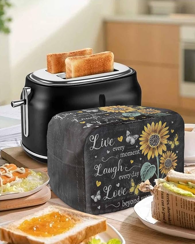Retro Sunflower Toaster Cover 2 Slice, Spring Summer Farmhouse Dustproof Bakeware Oven Protector with Top Hook, Floral Butterfly Waterproof Small Kitchen Appliance Toasters Dust Cover, 11"x6"x8"