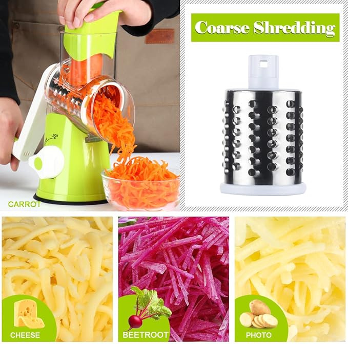 Ourokhome Rotary Cheese Grater Hand Crank, Kitchen Shredder Speed Mandolin Slicer Nuts Grinder with Handle,Vegetable Chopper Onion Cutter with Container, Multifunctional Food Chopper Veggie Dicer with