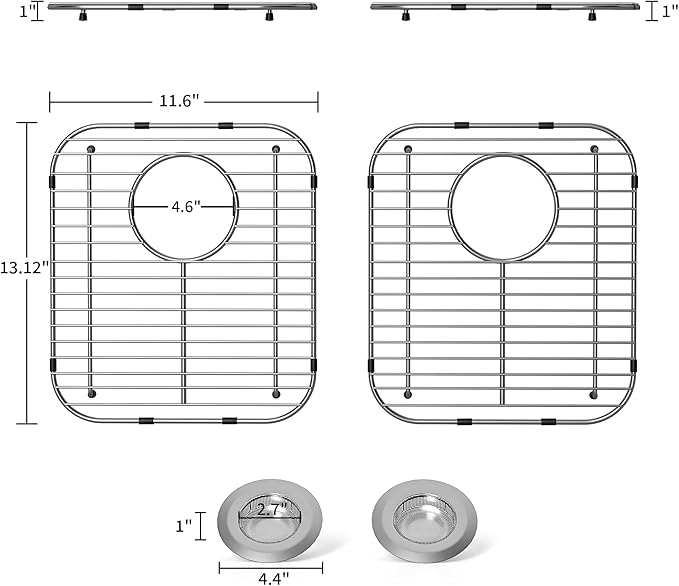 2Pack Sink Protectors for Kitchen Sink 13.1''x11.6''x1'', 304 Stainless Steel for Kitchen Sink Grate with Rear Drain, Sink Grate Sink Rack for Bottom of Sink with 2Pack Sink Strainers