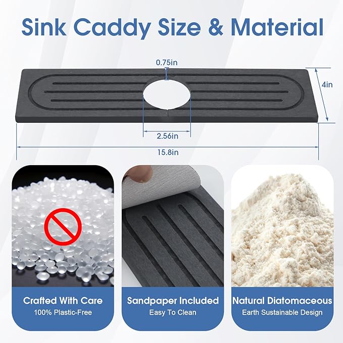 Stone Faucet Mat for Kitchen Sink, Water Absorbing Stone Faucet Splash Guard for Bathroom Counter, Stays Put, Super Absorbent Diatomite Fast Drying, Prevent Moisture for Kitchen Bathroom Counter