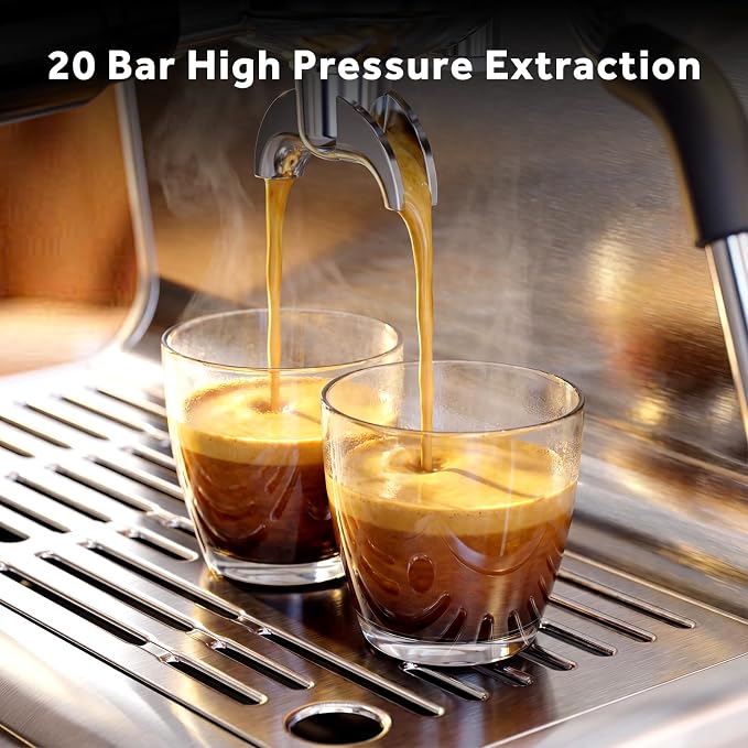 Espresso Machine with Grinder, 20 Bar Espresso Maker with Milk Frother, PID Temperature Control, 30 Grind Settings, Removable Water Tank, Stainless Steel Coffee Machine for Cappuccino, Latte