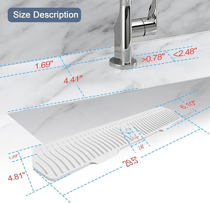 Faucet Guard - 90 Foldable Draining Mat for Kitchen Sink with 2 Drain Ports, Suitable for Bathroom, etc (White, 29.9"*5.9")
