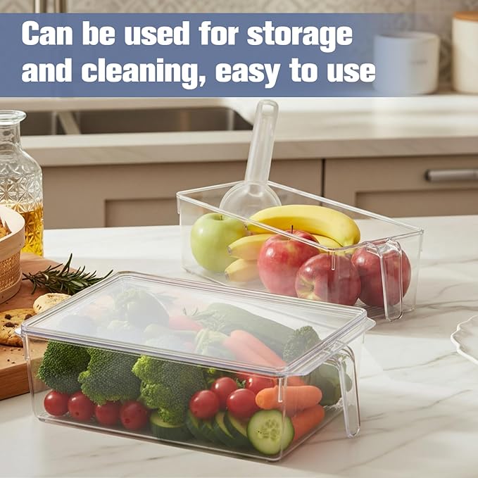 Havawish 6 Pcs Ice Storage Bin for Freezer with Lid and Flexible Scoop Set Plastic Ice Container with Lid Handle for Home Office Fridge Storage (12.4 x 8.07,12.4 x 5.91,12.4 x 3.94 Inches,Clear)