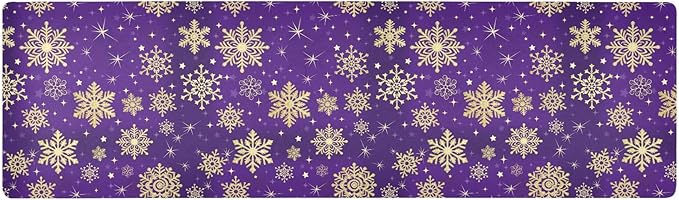 Winter Violet Purple with Gold Snowflakes Christmas Trivet Table Runner 40 Inches Long Trivet for Hot Pots and Pans/Hot Dishes,Table Protector Heat Up to 230F, Decorative Hot Plates Mat for Kitchen Co