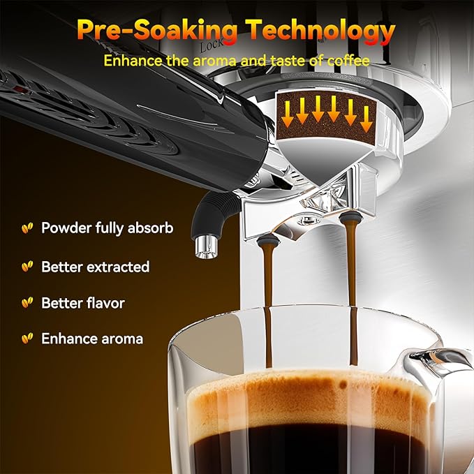 Espresso Machine 20 Bar, Stainless Steel Espresso Maker with Steam Milk Frother,Expresso Machine for Home Temperature Control and LED Display, Coffee Machine for Cappuccino, Latte, Americano