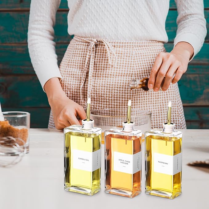 Reallnaive 10 Sets Olive Oil Dispenser Bottles for Kitchen with Nozzles Funnel Labels Cooking Oil Dispenser 500ml Set for Kitchen Vinegar Coffee Syrup (Gold)