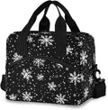 OREZI Reusable Lunch Bag for Girls Boys Women Men,White Snowflakes Black Lunch Box Container with Detachable Shoulder Strap,Insulated Lunch Coolers for School Office
