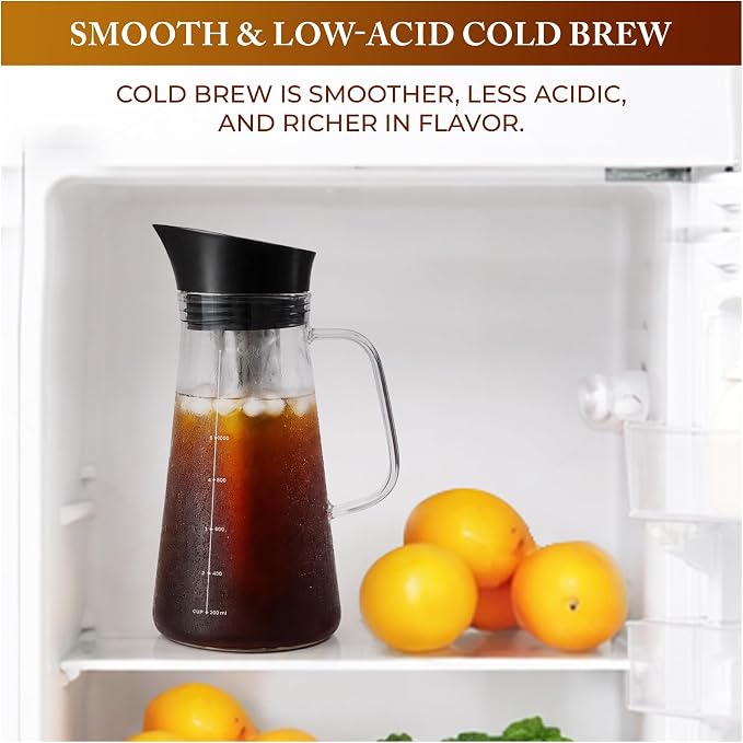 Cold Brew Pitcher 1L Glass Coffee Maker | Stainless Steel Mesh Filter