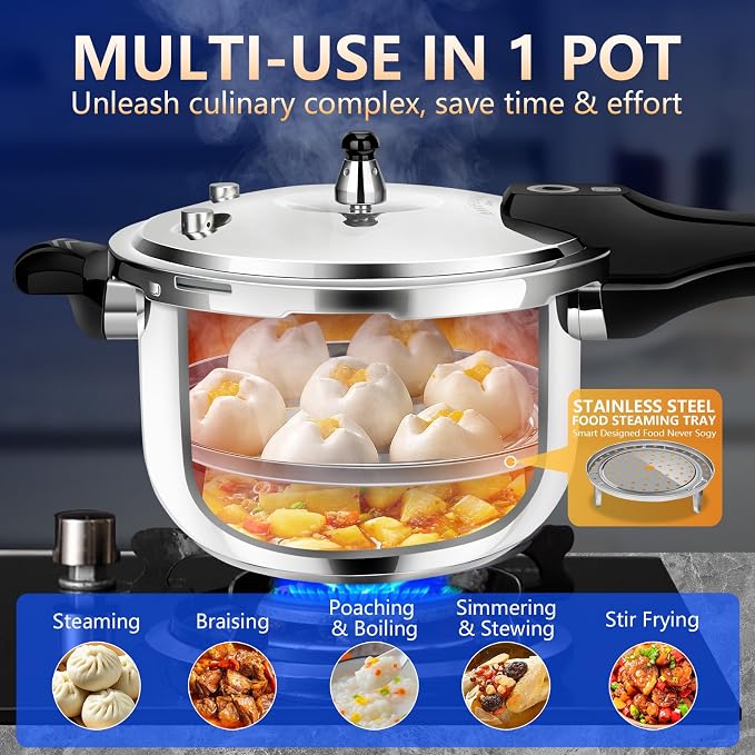10QT Stainless Steel Pressure Cooker, Heavy Duty Food Grade 304 Pressure Canner with Safety Valve & Heat-Resistant Handle, Compatible with All Stovetops for Home Cooking & Canning