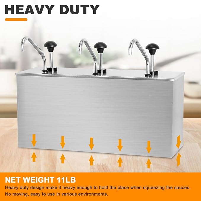 Condiment Pump Station Stainless Sauce Pump Dispenser 11Quart Ketchup Dispenser Pumps