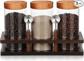 Suclain 3 Pcs 44 oz Glass Coffee Grounds Container with Shelf Glass Coffee Bean Storage Canisters with Airtight Lid and Measuring Spoon Food Storage Jars for Kitchen Sugar (Vintage Style)