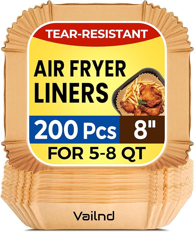 Air Fryer Liners Disposable, 200 PCS Unbleached Parchment Paper Liner for Ninja 141/142/181/182 Air Fryer, Non-Stick & OilProof Baking Paper for 5-8 QT Basket by Vailnd