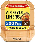 Air Fryer Liners Disposable, 200 PCS Unbleached Parchment Paper Liner for Ninja 141/142/181/182 Air Fryer, Non-Stick & OilProof Baking Paper for 5-8 QT Basket by Vailnd