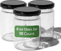 Restaurantware 10 Pack Of Glass Jars, 8 Oz Durable Glass Jars With Lids, Small Mason Jar For Food Reusable Hot And Cold Friendly, For Restaurants And Kitchens, Clear Storage Jar