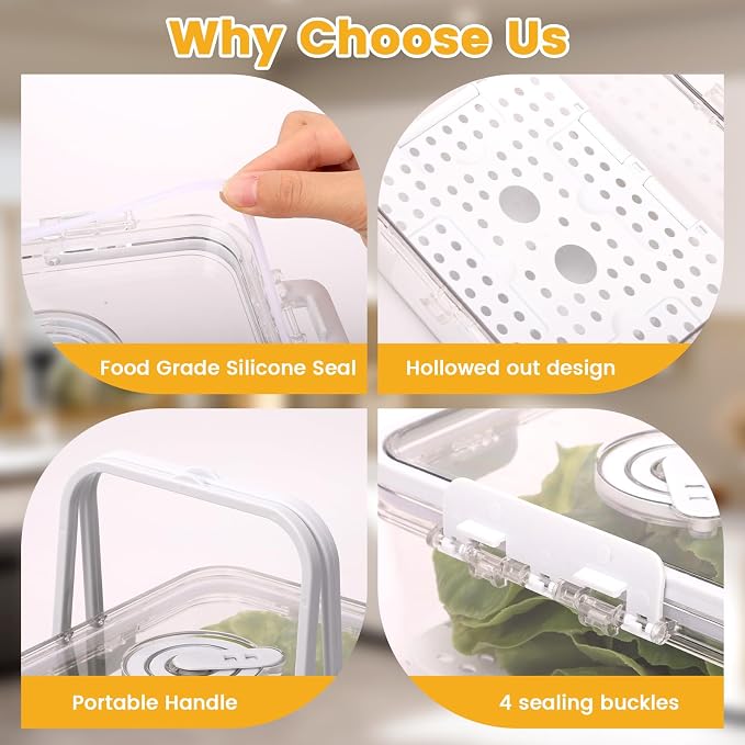 3 Pack Airtight Plastic Food Fruits Storage Container, BPA-Free, Portable Large Clear Container with Lid for Toast,Cookies,Fruits,Vegetables and Meat,Suitable for Refrigerator,Kitchen,Home,Picnic.