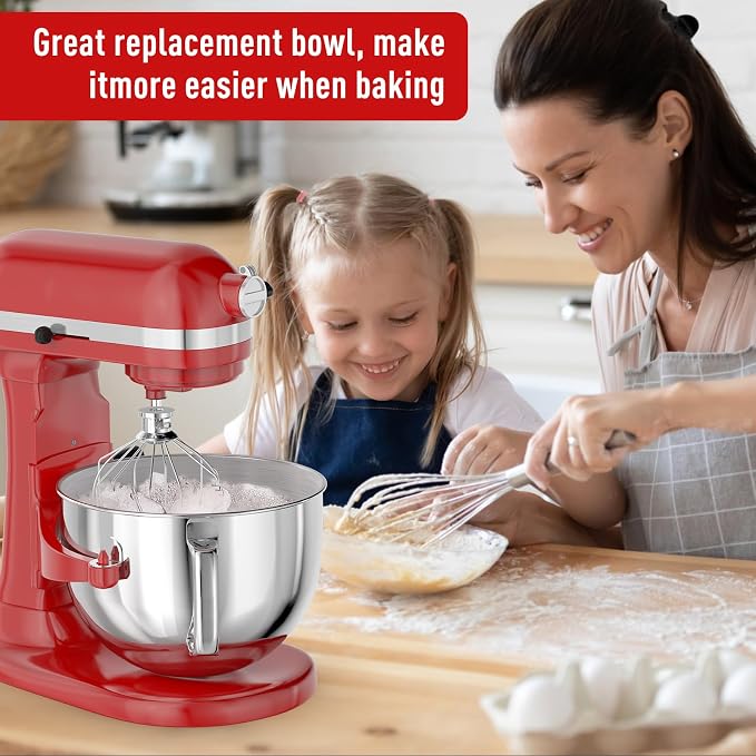 7QT Stainless Steel Mixer Bowl for Kitchenaid Stand Mixers, Kitchen Aid Mixing Bowl for 7QT Lift Mixer with Handle