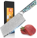 KEENZO Meat Cleaver Knife 7 inch, Razor Sharp Professional Chef Knife, Hand Forged Kitchen Knives, Japanese 67-Layers Damascus Steel Cooking Knife, Ergonomic Abalone Shell Resin Handle,Gift Box