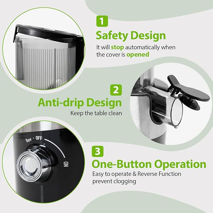 Aeitto Cold Press Juicer, Juicer Machines with 4.9" Large Feed Chute, Fits Whole Vegetables and Fruits, Professional Juice Maker, Easy to Clean, High Juice Yield, Easy to Assemble