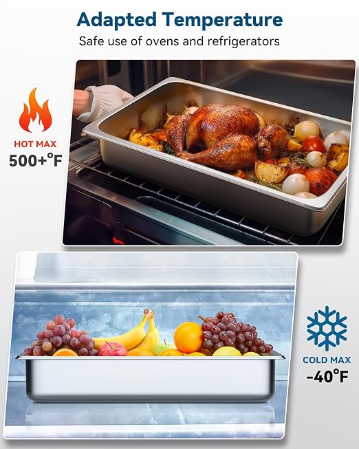 ZeroPone 4 Pack Hotel Pans with Lids, 1/1 Full Size 4" Deep Steam Table Pan, 19 Gauge Thickened Stainless Steel Anti Jam Steam Pan, Commercial Food Storage Containers