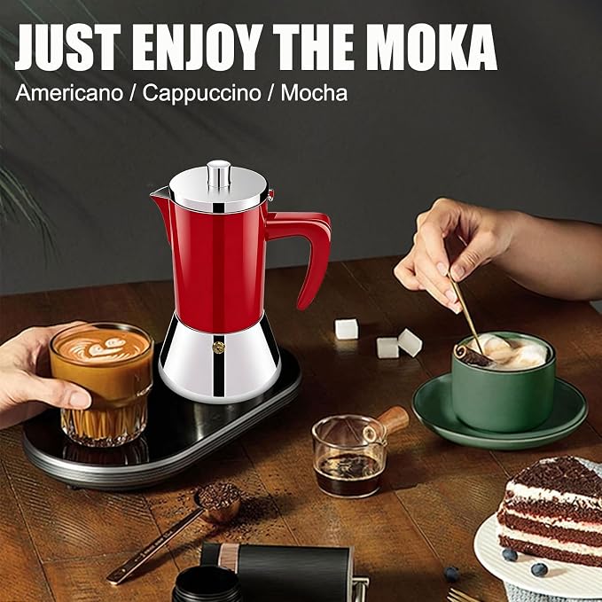 4 Cup Thickened 304 Stainless Steel Moka Pot Stovetop Espresso Maker Cafeteras Italian Percolator Espress Makers Capable Greca Mocha Coffee Machine for Induction Home and Camping 200ml 6.6oz