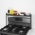 Bumusty Adjustable Stove Top Shelf – Expandable 4-Level Spice Rack and Kitchen Countertop Organizer, Anti-Slip Metal, 27"–33" Length, 11"–14" Height, Black