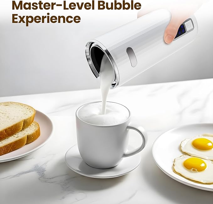 Kismile Milk Frother, 6-in-1 Electric Milk Steamer with Stainless Steel Inner Tank，Automatic Warm and Cold Foam Maker for Latte, Cappuccinos, Macchiato(White)