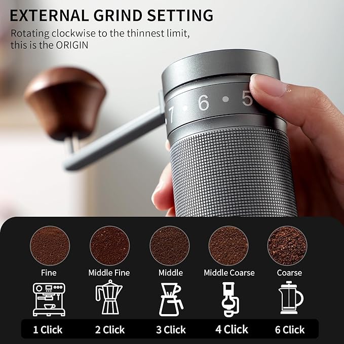Bincoo Manual Coffee Grinder Manual Foldable Handle– Espresso Hand Coffee Grinder Burr,Compact and Portable for Home/Travel/Camping(Gray)