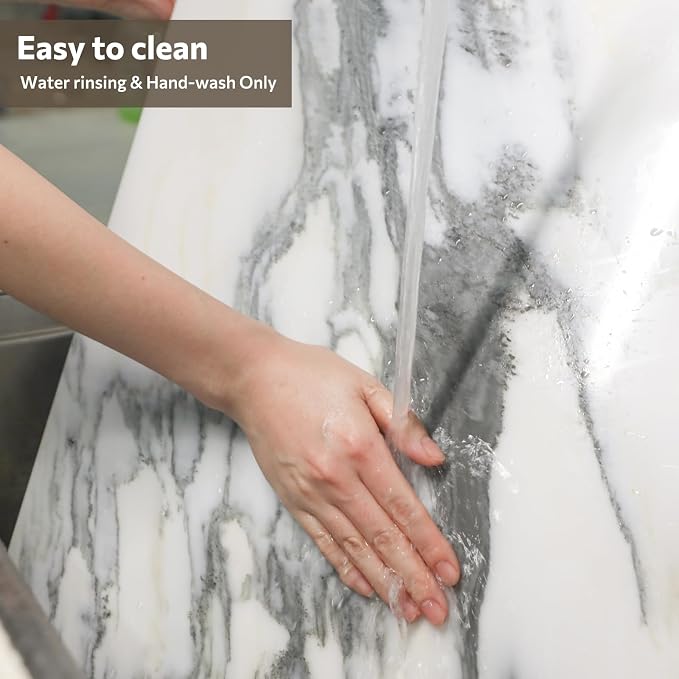 Marble Cutting Board for Kitchen, 16 x 20 Inch Pastry Board With Non-Slip Feet for Baking, Marble Slab, Gifts, White Marble Black Veins