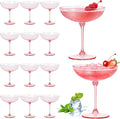 LemonRoad 12 Pcs Plastic Coupe Glasses 9 oz Disposable Martini Glasses for Cocktails, Champagne, Desserts and Espresso, Drinkware Set for Weddings, Birthday Parties, Home Bars (Pink)