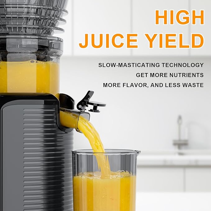 300W Cold Press Juicer with 5.8" Extra-Large Feed Chute, Slow Masticating Juicer Machines for Fruits and Vegetables, High Juice Yield, Easy to Clean, Family Use, BPA Free (Black & Grey)