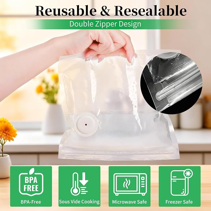 VISRIE 50 Pack Reusable Vacuum Sealer Bags for Food, 5 Assorted Sizes, BPA-Free Food Storage Bag for Sous Vide Cooking or Microwave Heating, Compatible with Handheld Sealer and Vac Sealer Machine