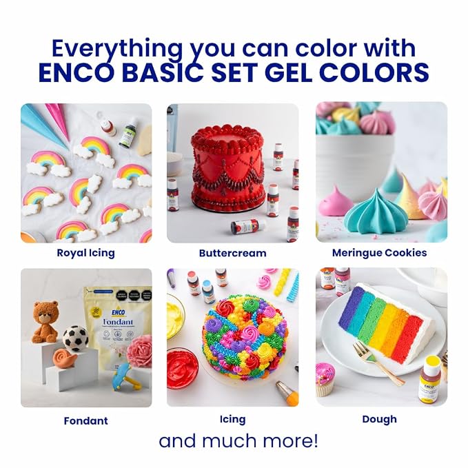 ENCO 9 Basic Food Coloring Gel Set 1.41 oz each (40 g) Concentrated, Vegan, Includes Color Mixing Guide