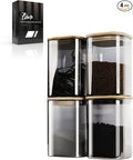 LIBWYS 4-Pack Anti-UV Square Glass Storage Jars with Bamboo Lids (1.22Qt) - Light Resistant Containers (LRC) for Pantry Organization, Coffee Beans, Loose Tea, Sugar, Pet Food | Kitchen Canisters Set