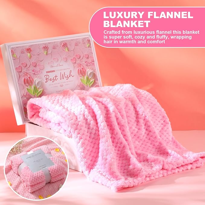 Sieral 14 Pcs Birthday Gifts for Women Care Blanket Gifts Set Spa Baskets Get Well Soon Gift Baskets Mother's Day Gift for Women Mom Her Girlfriend Sister Daughter Friend Wife Grandma(Plain,Pink)