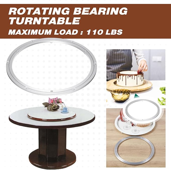 JaGely 2 Pack 16 Inch Lazy Susan Hardware Aluminum Alloy Turntable Rotating Hardware Heavy Duty Lazy Susan Bearing Ring Mechanism for Kitchen Dinning Table