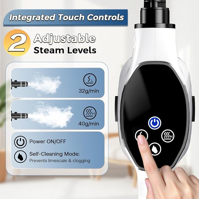 Handheld Steam Cleaner, Portable Steamer for Cleaning with 18PCS Accessories, 12s Fast Heating, Pressurized Steam Cleaner for Home, Kitchen, Bathroom, Car Detailing, Window, and Clothes, White