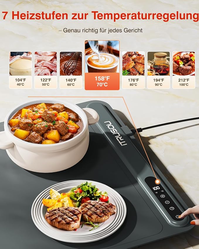 Warming Mat for Food (35"x16") - iTRUSOU Extra Large Electric Warming Tray with 7-Level Temp, 500W High-Power & 99H Timer - Rollable XL Large Food Warming Mat for Parties & Buffet