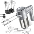 Cordless Electric Hand Mixer, 7 Speed Rechargeable Wireless Handheld Mixer with Eject Button, Long Battery, Quiet Anti-Splash, 6×304 Stainless Steel Attachments & Storage Base for Baking (Silver)
