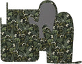 Botanical Oven Mitts and Pot Holders Sets Silicone White Flowers Berries and Leaves Kitchen Oven Mitts Hot Pads Heat Resistant Potholders Kitchen Mitts Set for Baking BBQ Cooking