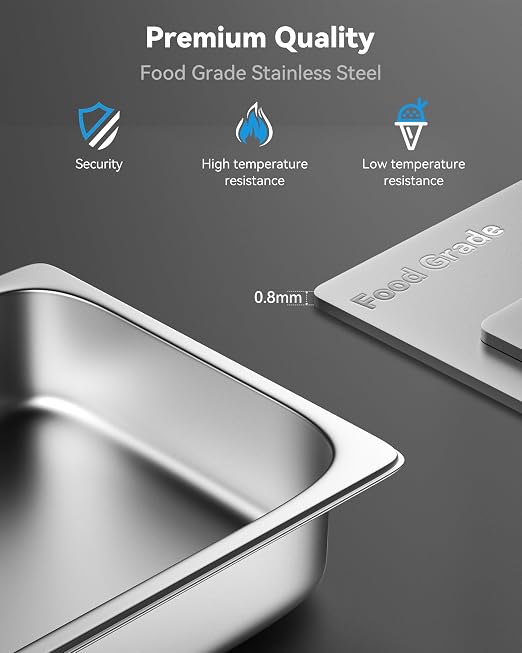 ZeroPone 4 Pack Hotel Pans with Lids, 1/2 Size 4" Deep Steam Table Pans, Stainless Steel Food Pans 22 Gauge Anti Jam 12.8" L x 10.4" W Commercial Food Storage Containers