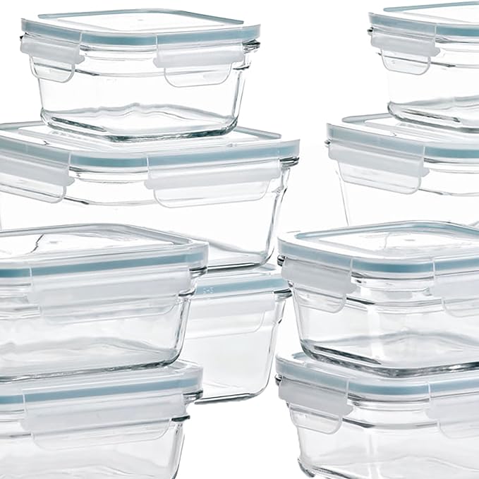 Glasslock Ring Taper 24 Piece Set Stackable Oven Microwave Safe Glass Food Storage Containers with Airtight Latching Lids,Clear