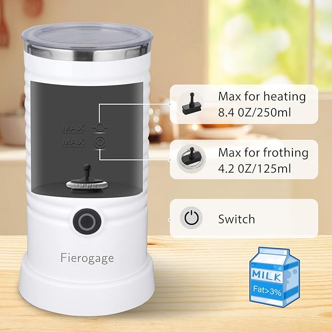 Milk Frother, Automatic Milk Steamer and Heater, 4-in-1 Multifunction Electric Hot and Cold Foam Maker and Milk Warmer for Latte, Cappuccinos, Macchiato, White