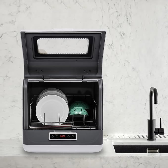 Dishwasher, 1200W Countertop Dishwasher with 3 Washing Programs Tabletop Dishwasher with 360 Degree Spraying Water 75°C Air Dry Function for Houses, Apartments, Dorms