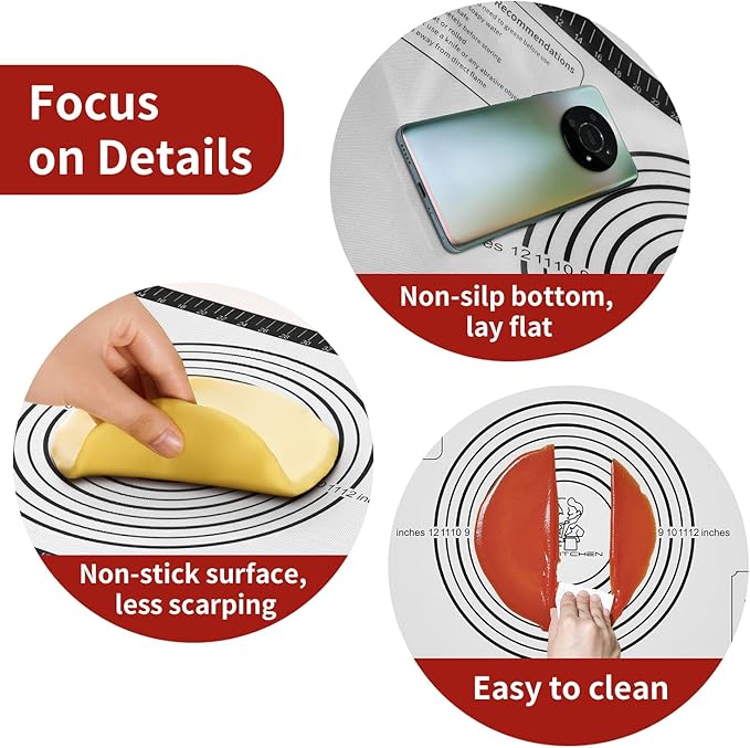 Silicone Macaron Baking Mat, Non Stick Pastry Mat for Rolling Dough,Silicone Mat for Baking Pizza, Cookie, Bread, Fondant, Macarons, Reusable and Large Silicone Mat